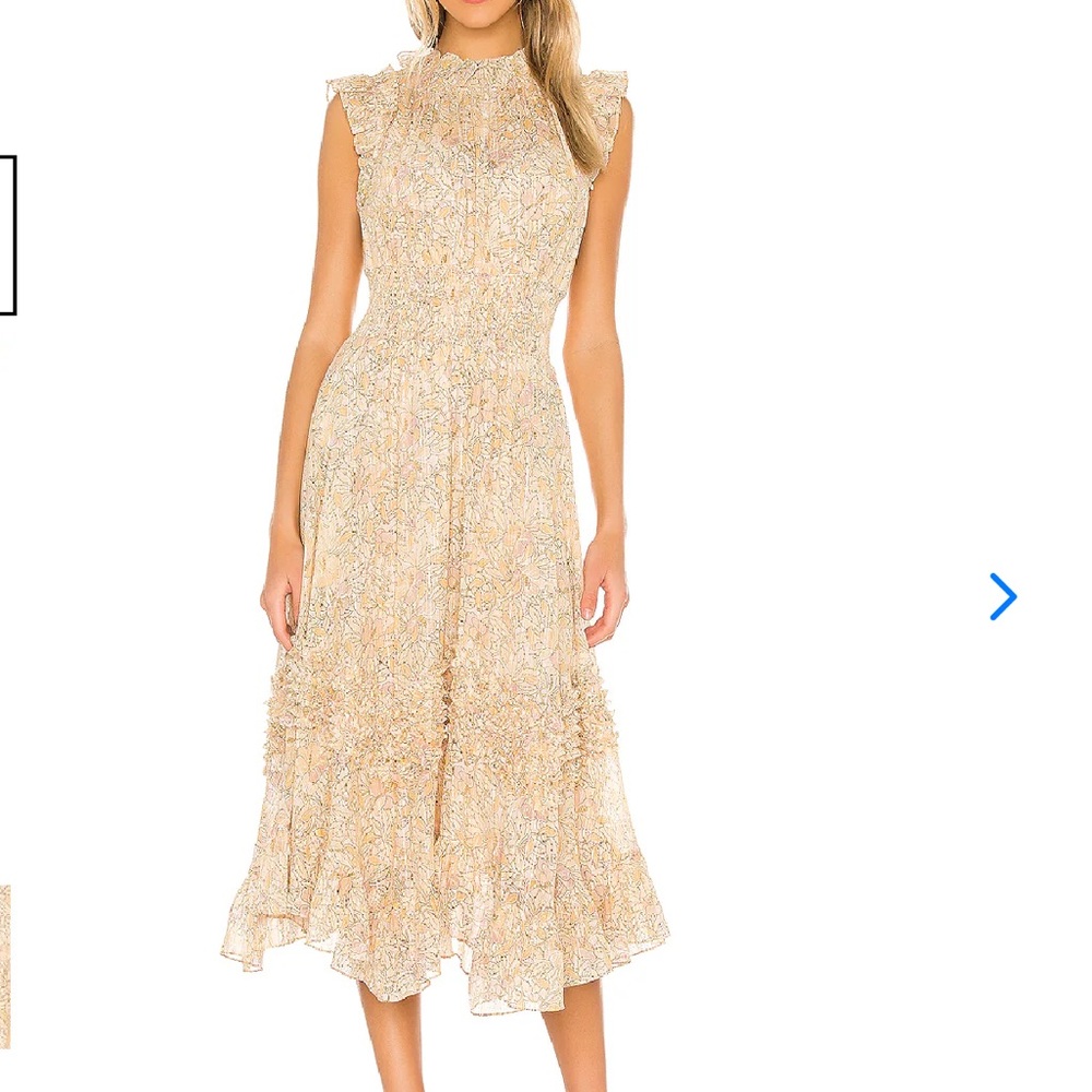 Rebecca Taylor Soleil Midi Dress Size S Women Cotton Silk Metallic Ruffle Floral
